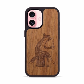 Anti Reflection Screen Iphone 16 Wood Phone Case - Fox - Mahogany (Curated)