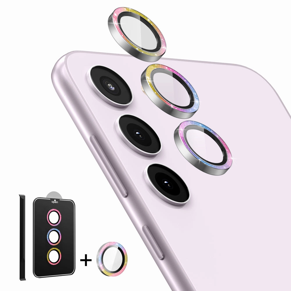 Anti Finger Oil Scratch Resistant Glass Tempered Glass Camera Lens Protector For Galaxy S23/S23 Plus-Glitter Rainbow