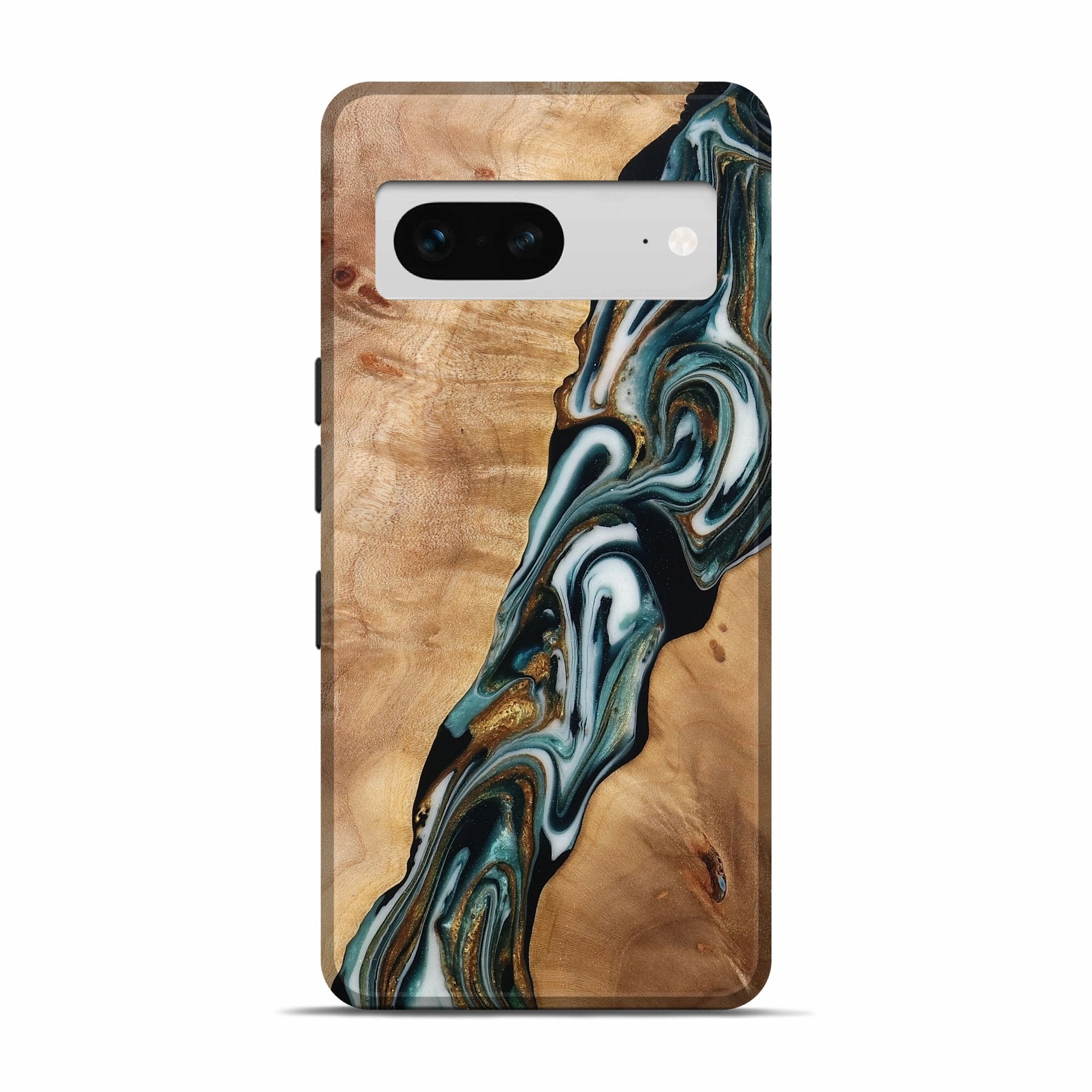 Pixel 7 Wood Live Edge Phone Case - Ken (Teal & Gold, 778992) Screen Defense