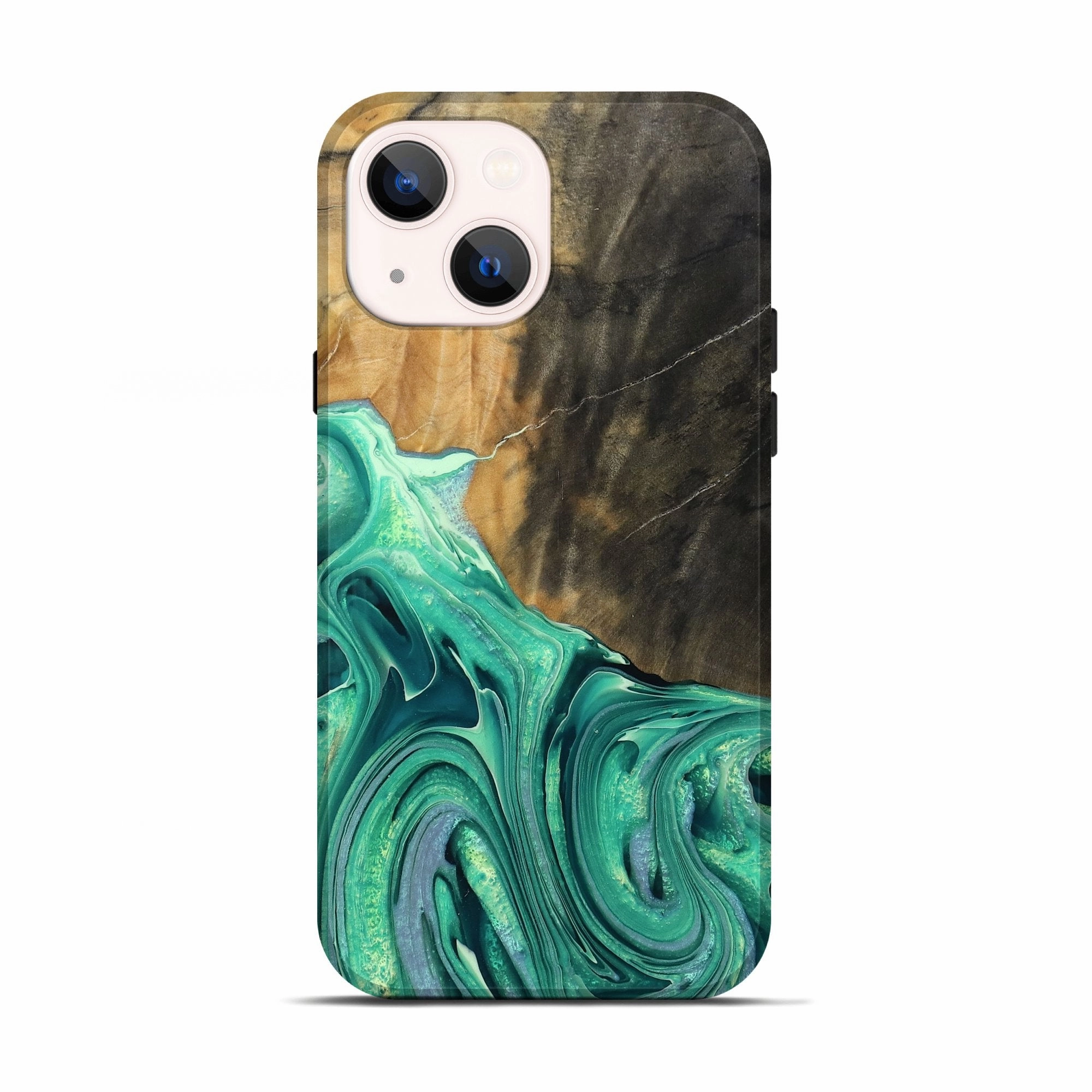Iphone 13 Wood Live Edge Phone Case - Danelle (Green, 769213) Anti Fingerprint Coating
