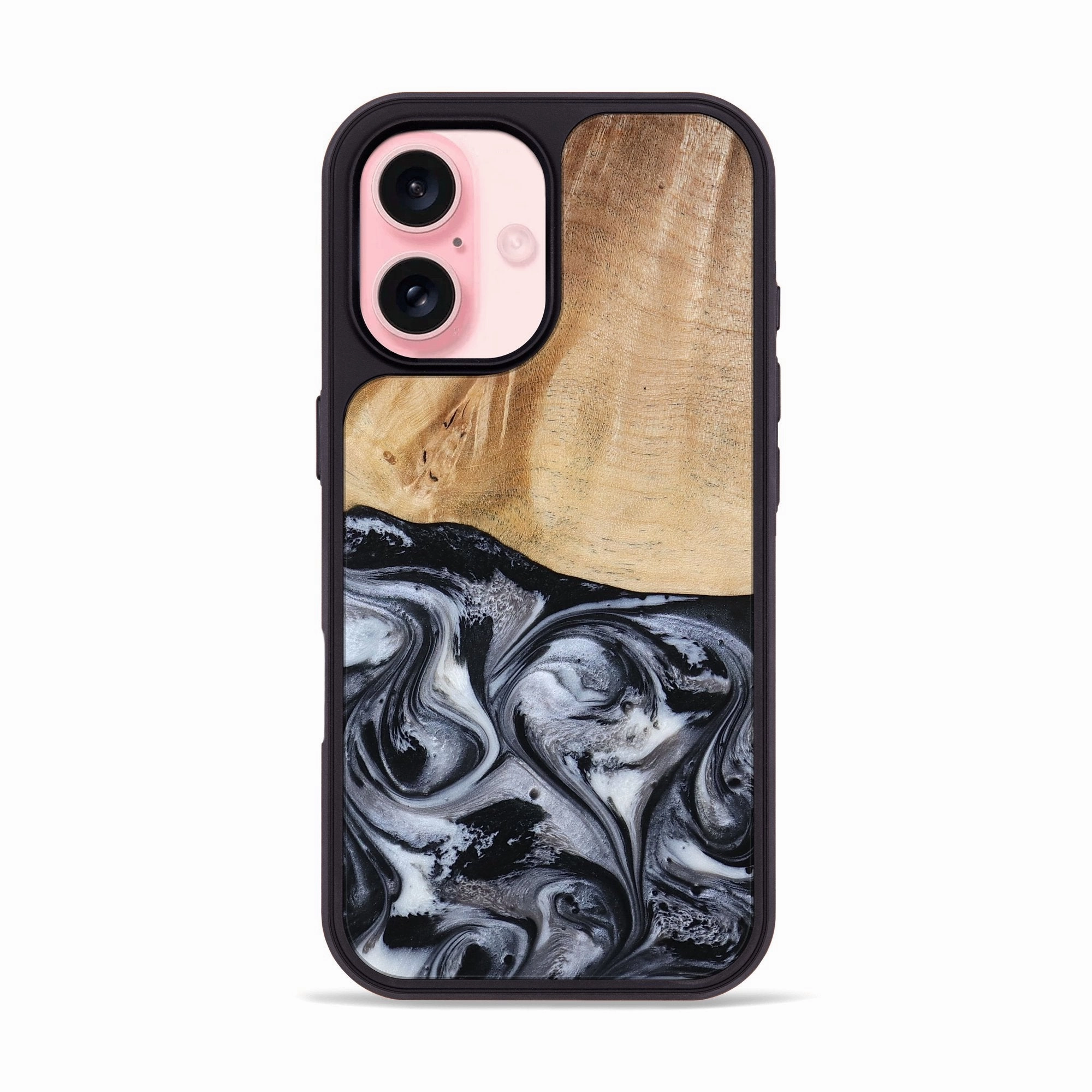 Iphone 16 Wood Phone Case - Kenneth (Black & White, 781120) Anti Finger Grease
