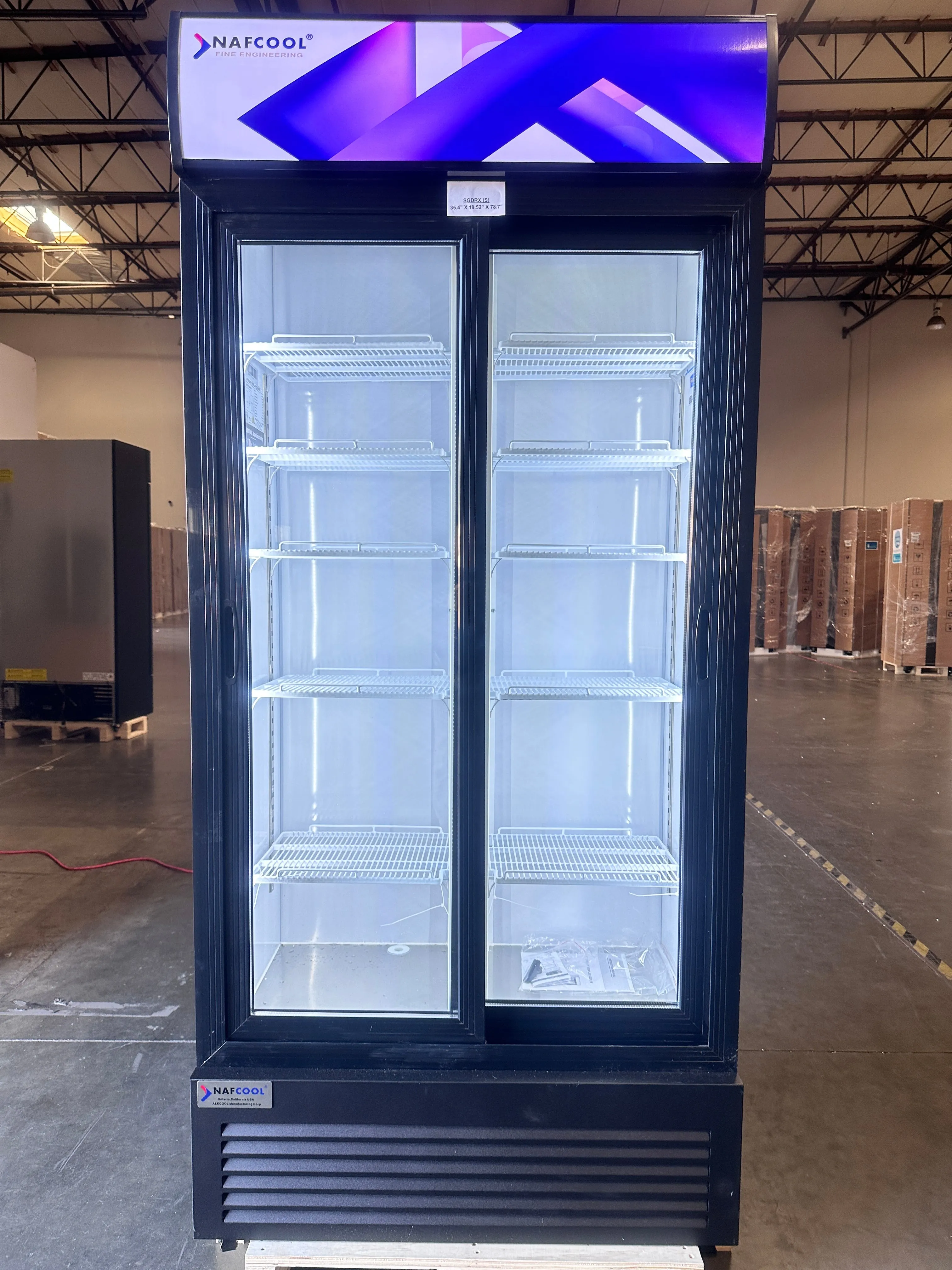 SDGRX(S) ETL, ETL Sanitation 36 inch Two section sliding glass door merchandiser refrigerator