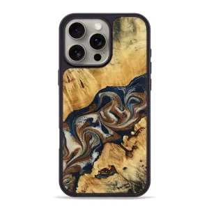 Iphone 16 Pro Max Wood Phone Case - Stormi (Teal & Gold, 780267) Oleophobic Coating Anti Finger Smear