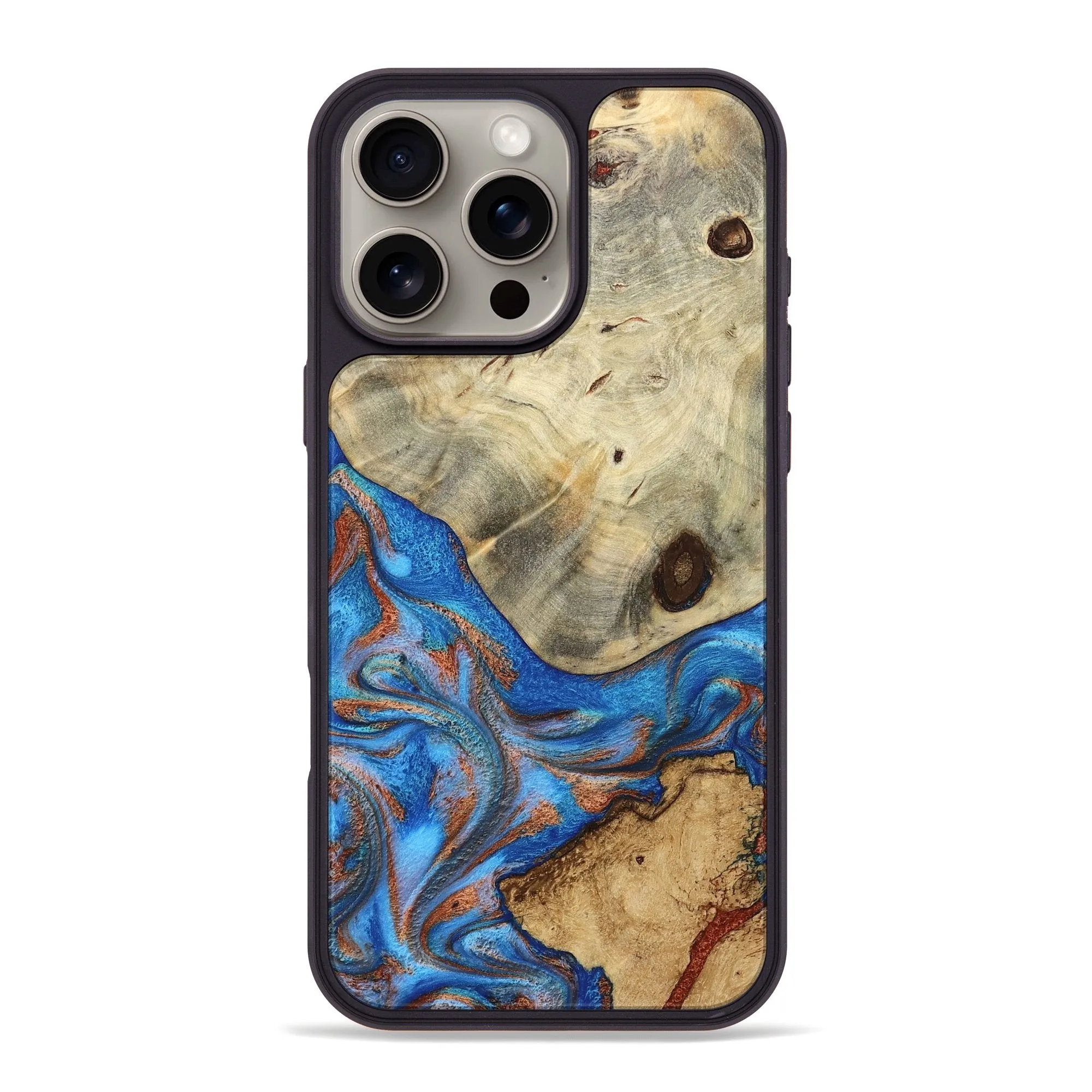 Iphone 16 Pro Max Wood Phone Case - Dayami (Teal & Gold, 781572) Smooth Surface
