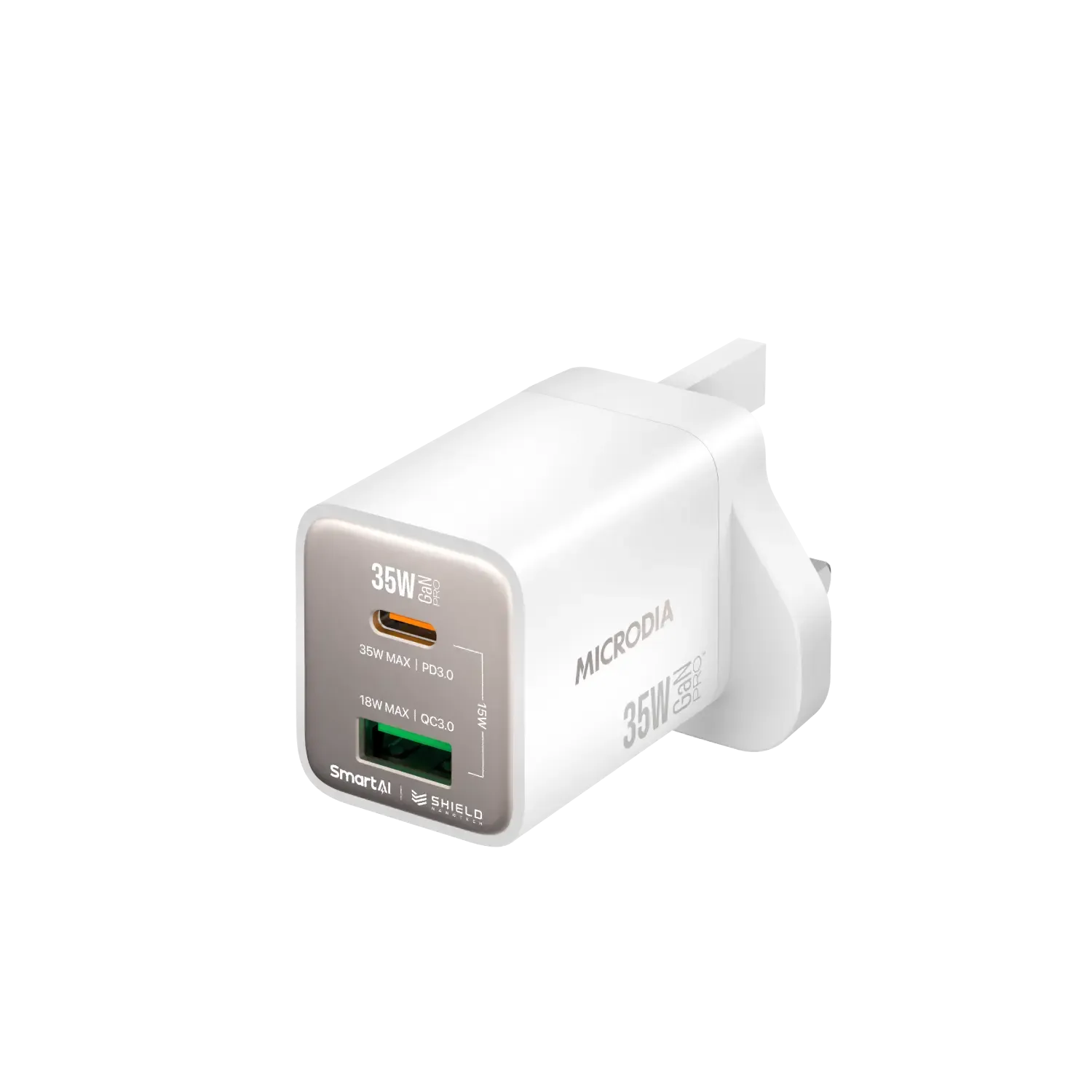Microdia Smartcube Nano 35W Gan Pro Wall Charger, Dual-Port, Usb-C Pd3.0   Usb-A Qc3.0 Tangle Free Cable Long Cable
