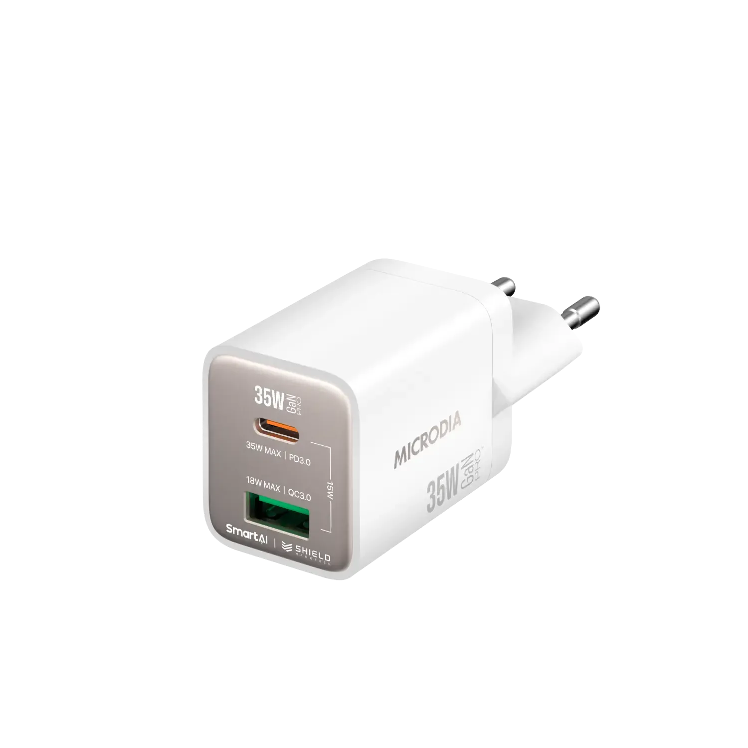 Microdia Smartcube Nano 35W Gan Pro Wall Charger, Dual-Port, Usb-C Pd3.0   Usb-A Qc3.0 Charging Efficiency Tangle Free Cable