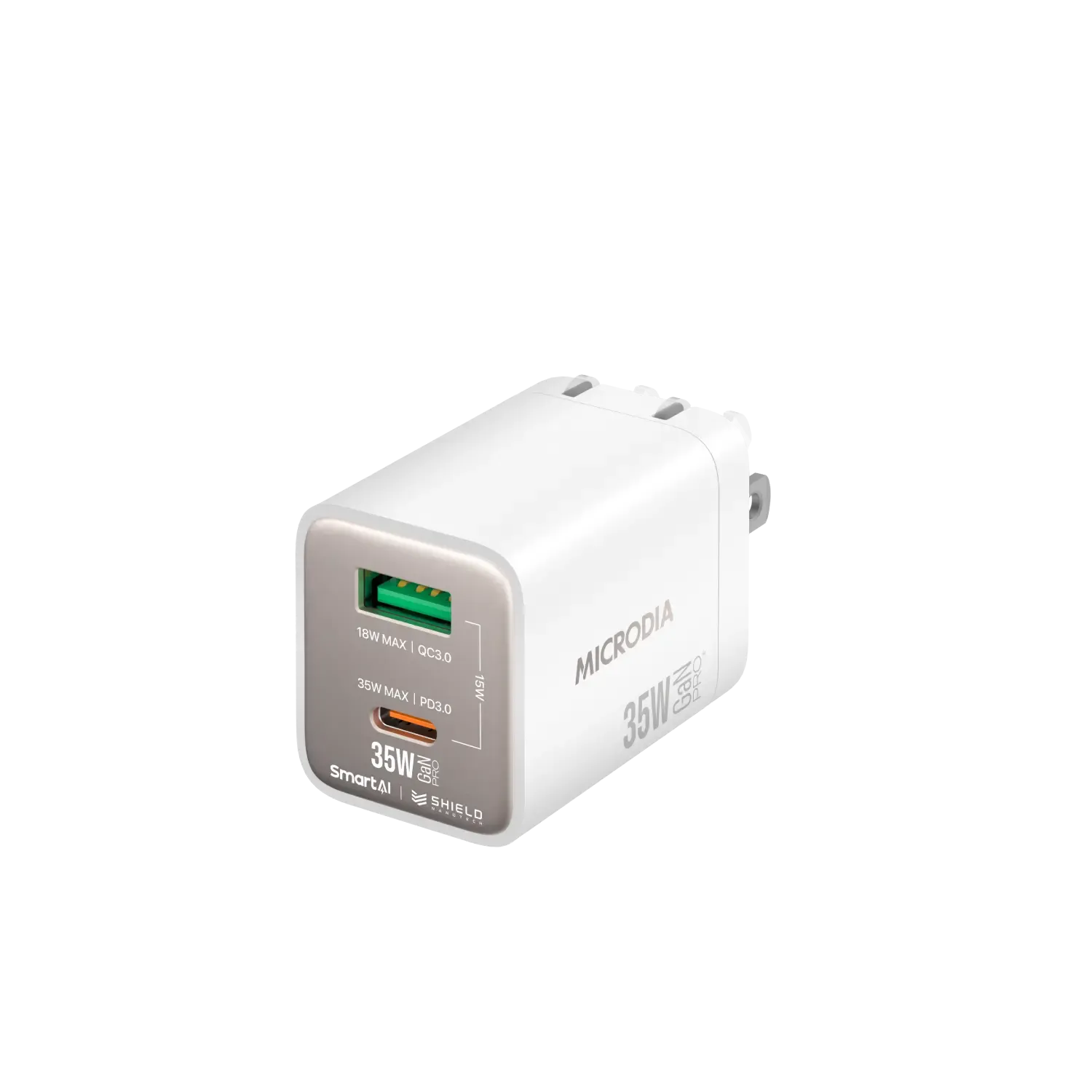 Microdia Smartcube Nano 35W Gan Pro Wall Charger, Dual-Port, Usb-C Pd3.0   Usb-A Qc3.0 Reinforced Cable