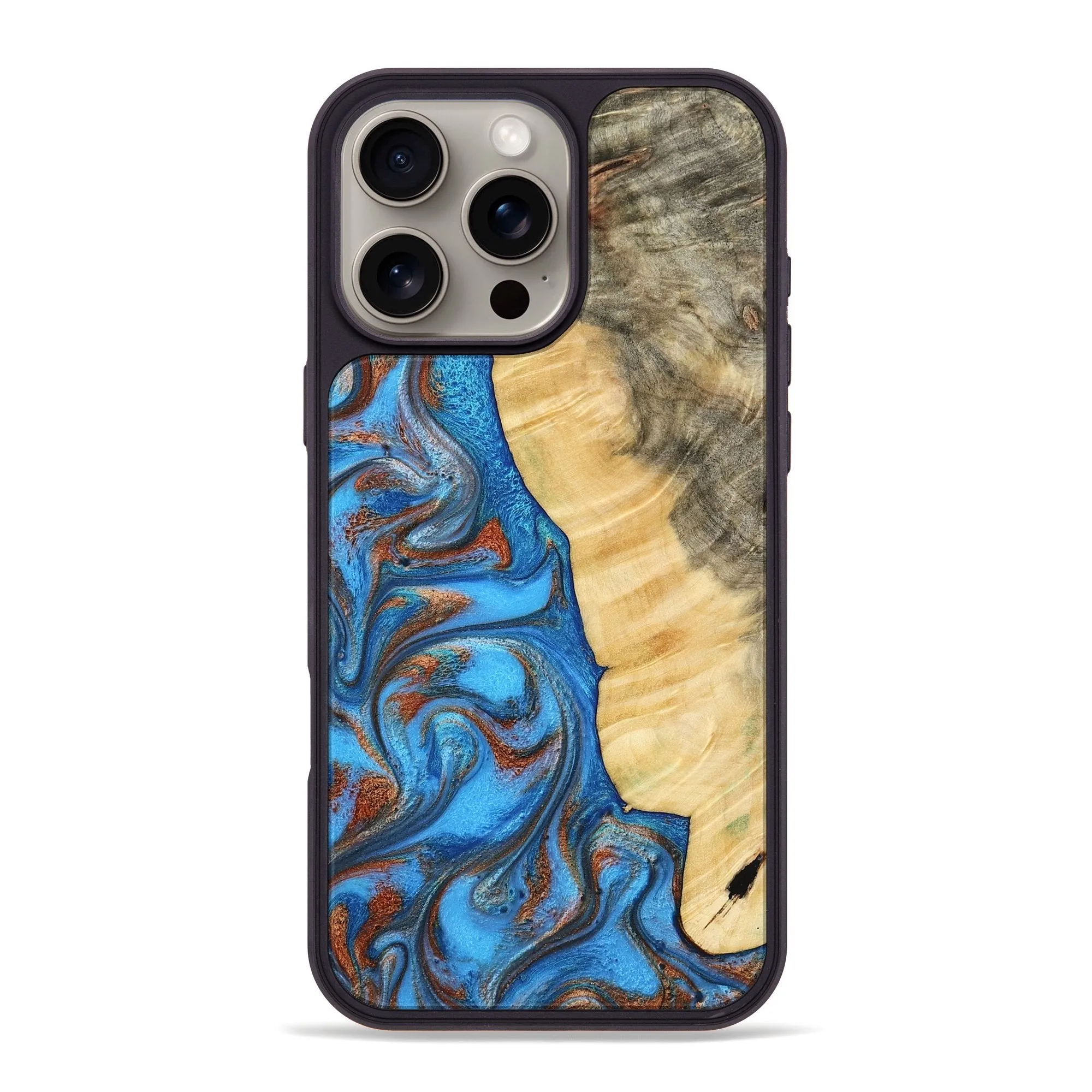 Easy Installation Iphone 16 Pro Max Wood Phone Case - Elina (Teal & Gold, 779626)