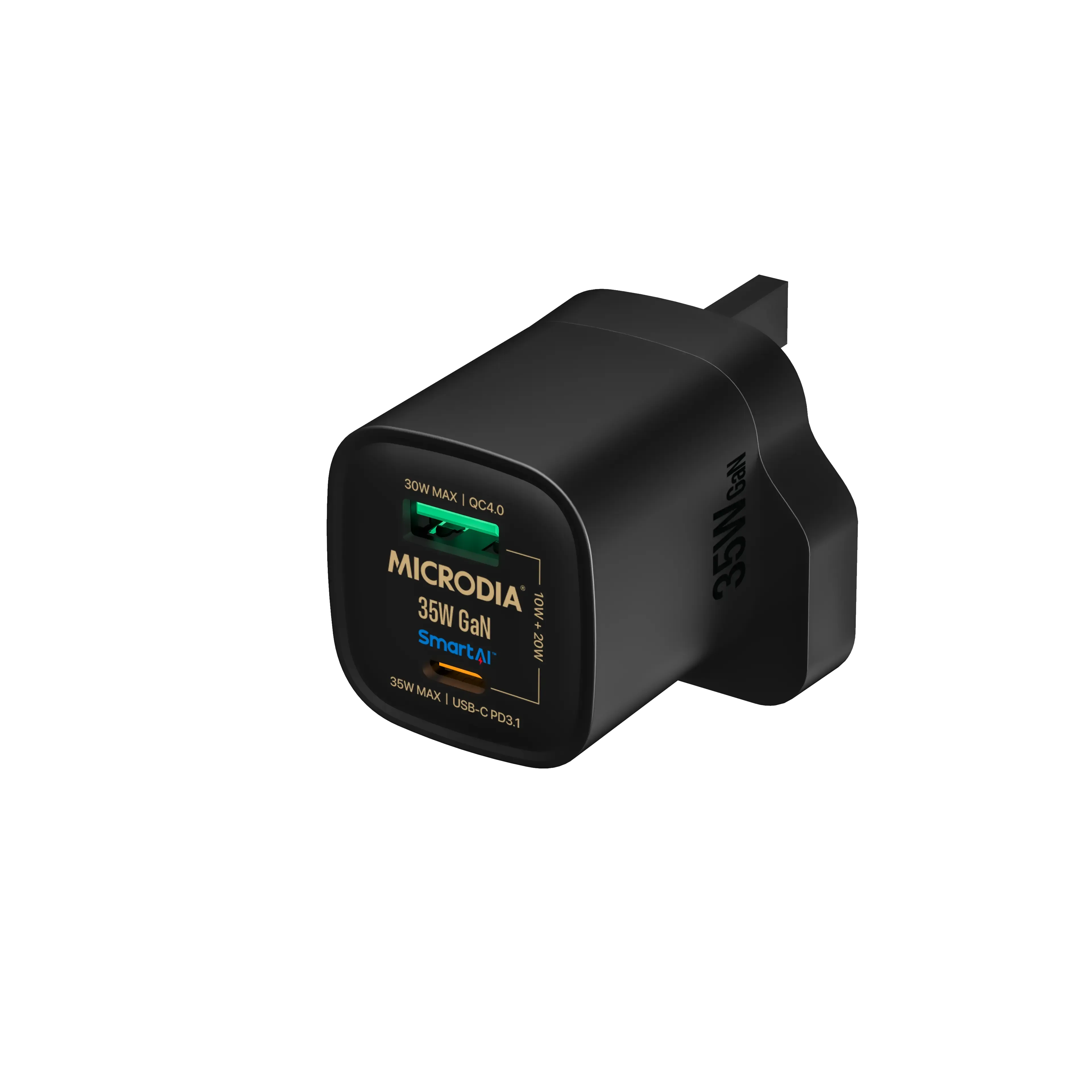 Durable Cable Overload Protection Microdia Smartcube Nano 35W, Gan Wall Charger, Usb-C Pd3.1   Usb-A Qc4.0