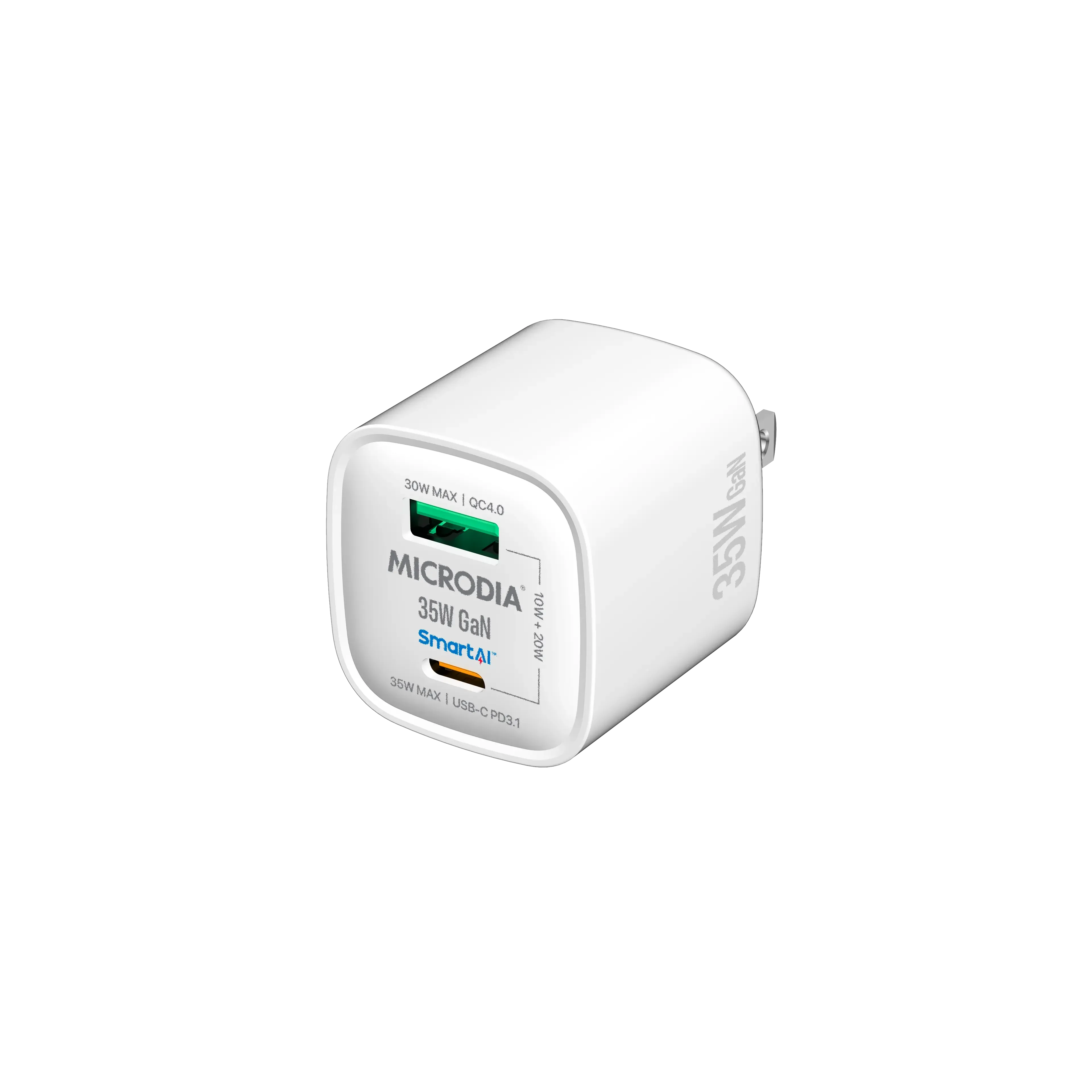 Smart Power Adapter Microdia Smartcube Nano 35W, Gan Wall Charger, Usb-C Pd3.1   Usb-A Qc4.0