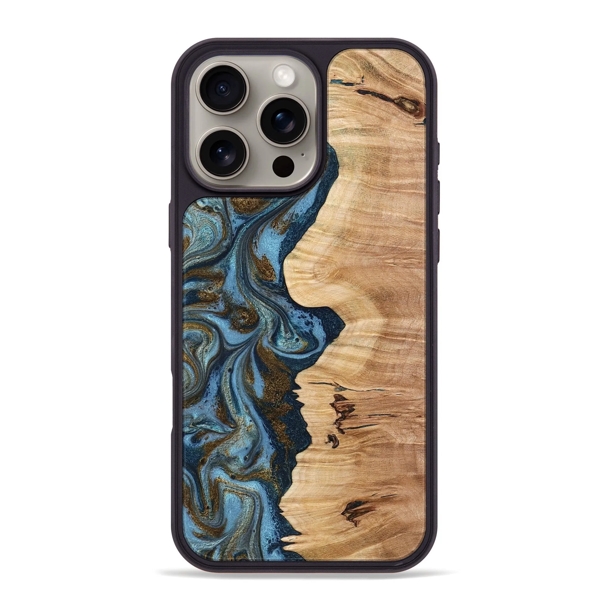 Iphone 16 Pro Max Wood Phone Case - Gustavo (Teal & Gold, 775840) Protective Layer