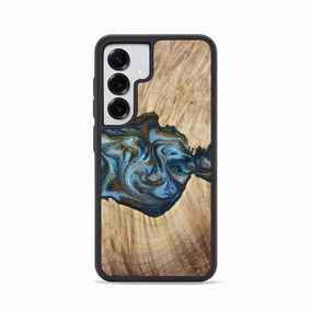Anti Finger Oil Coating Anti Dust Galaxy S25 Wood Phone Case - Minerva (Teal & Gold, 780173)