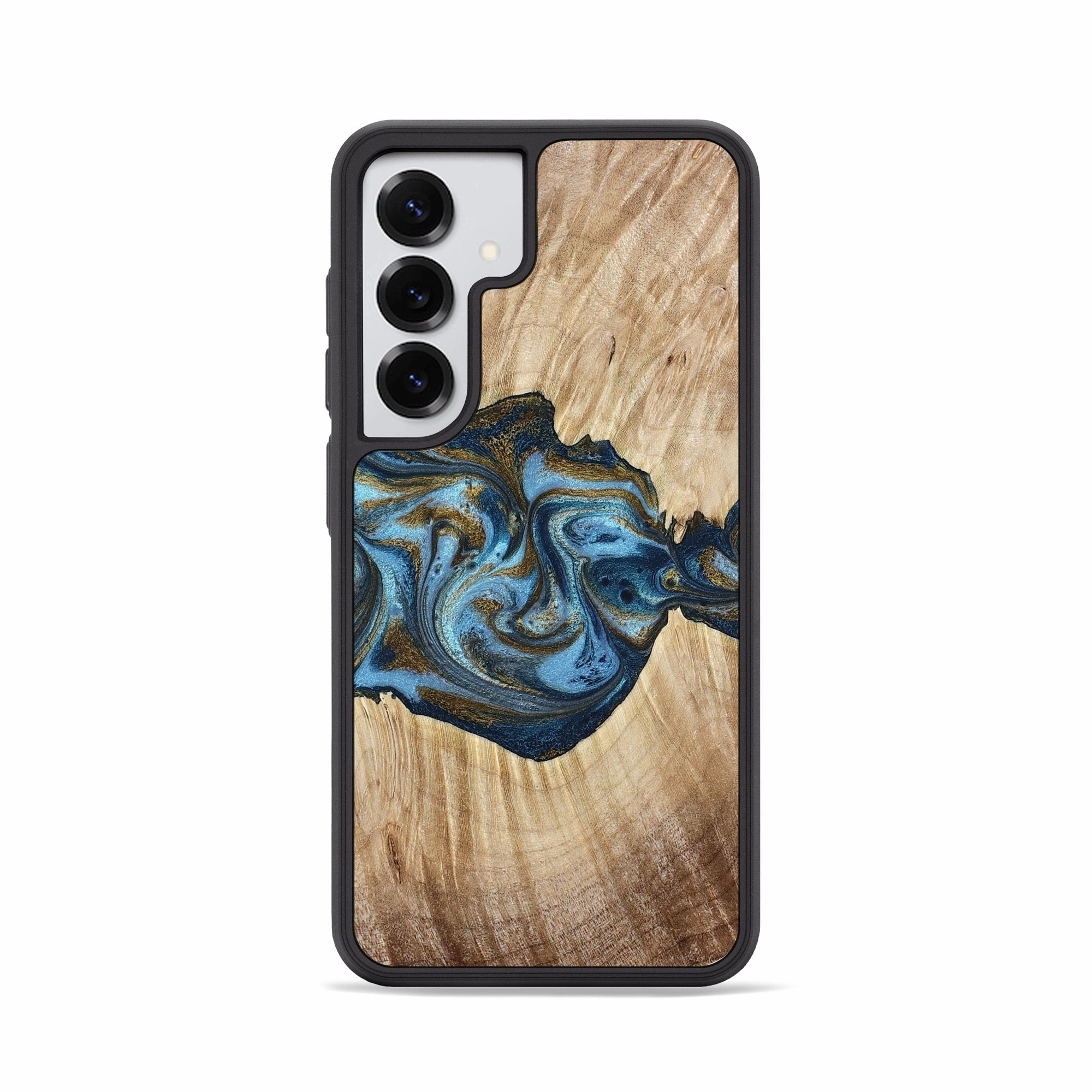 Anti Finger Oil Coating Anti Dust Galaxy S25 Wood Phone Case - Minerva (Teal & Gold, 780173)