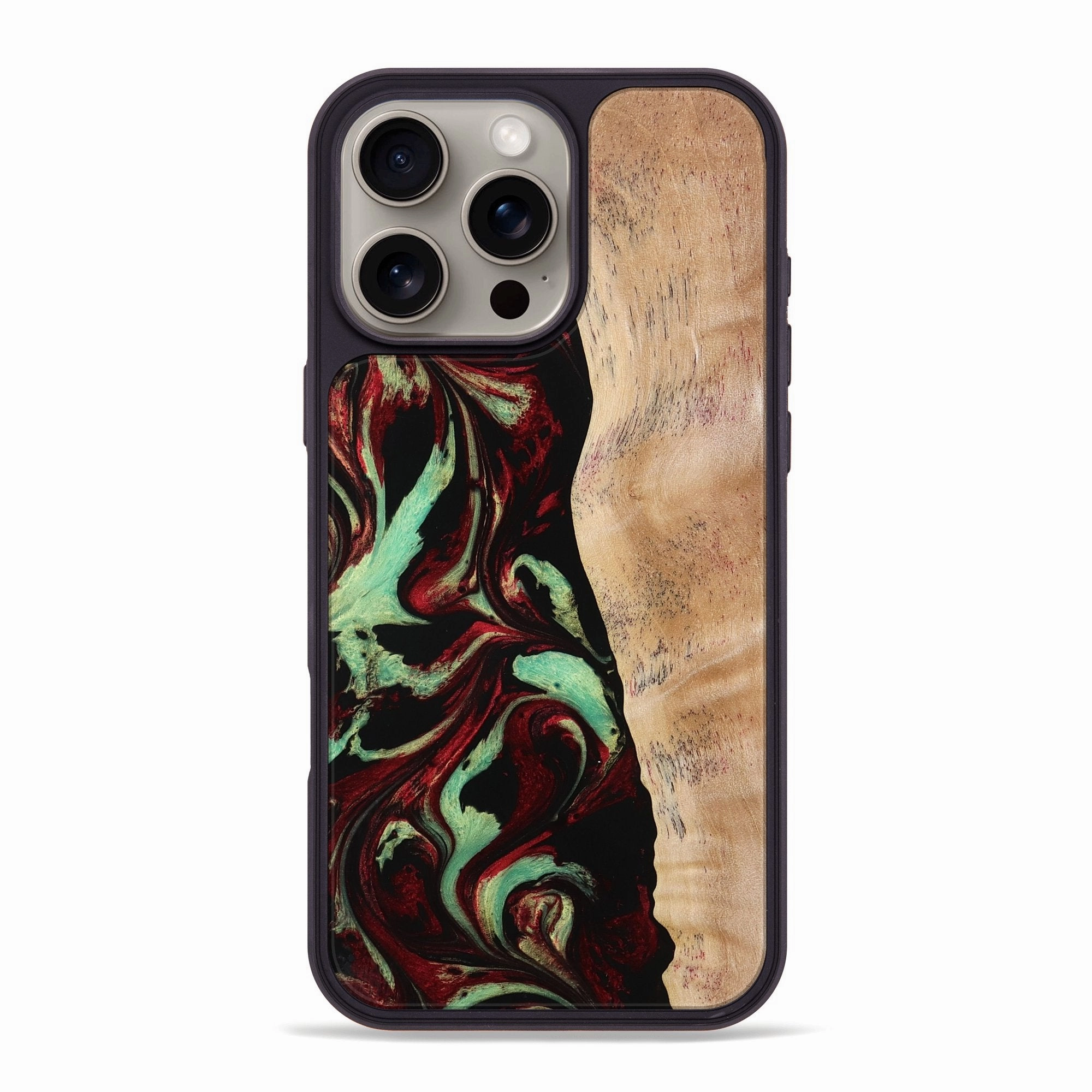 Iphone 16 Pro Max Wood Phone Case - Denise (Red, 773300) Crystal Clear Screen