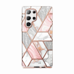 Galaxy S22 Ultra Cosmo Case - Marble Pink Anti Fingerprint Film Anti Glare