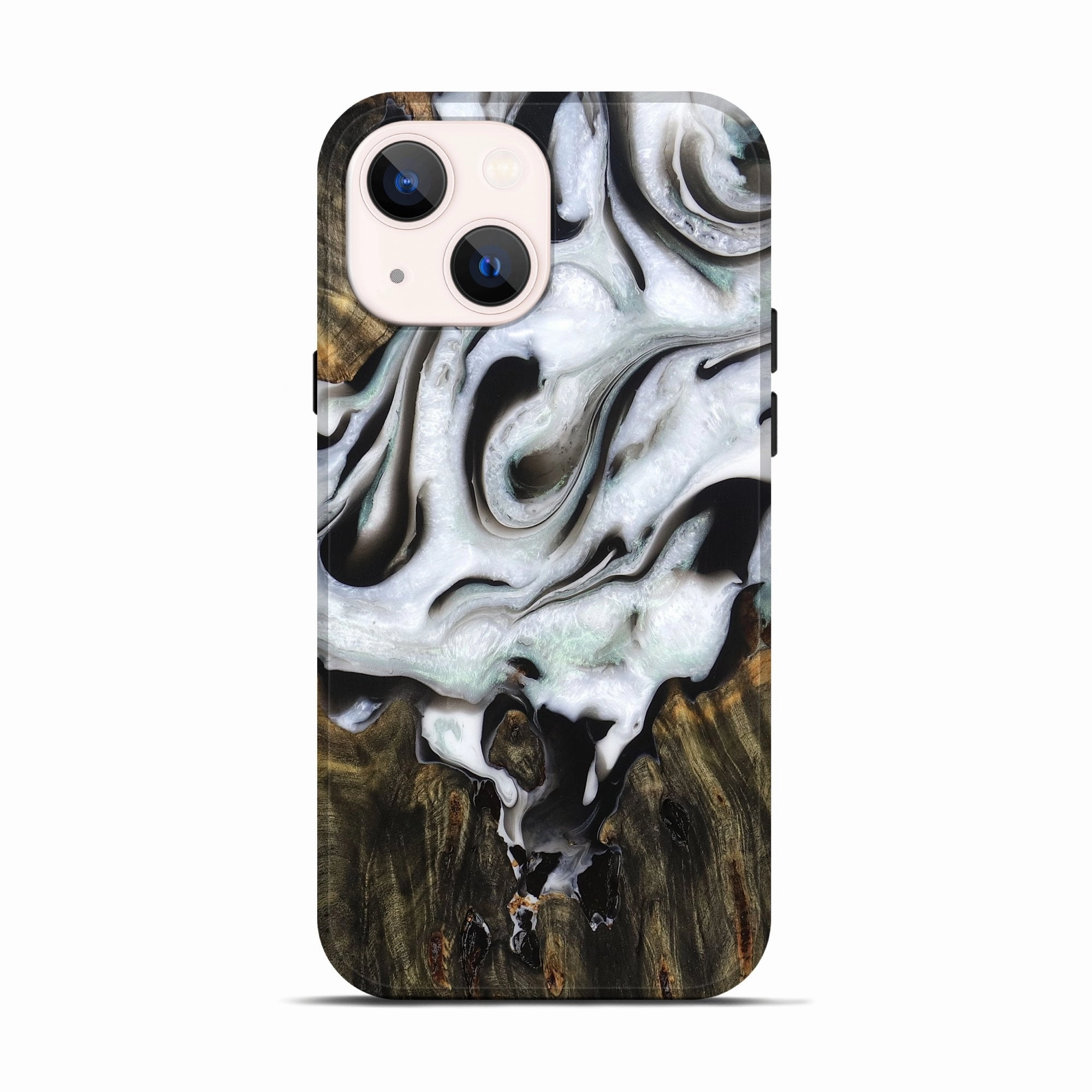 Shockproof Iphone 13 Wood Live Edge Phone Case - Ilene (Black & White, 781233)