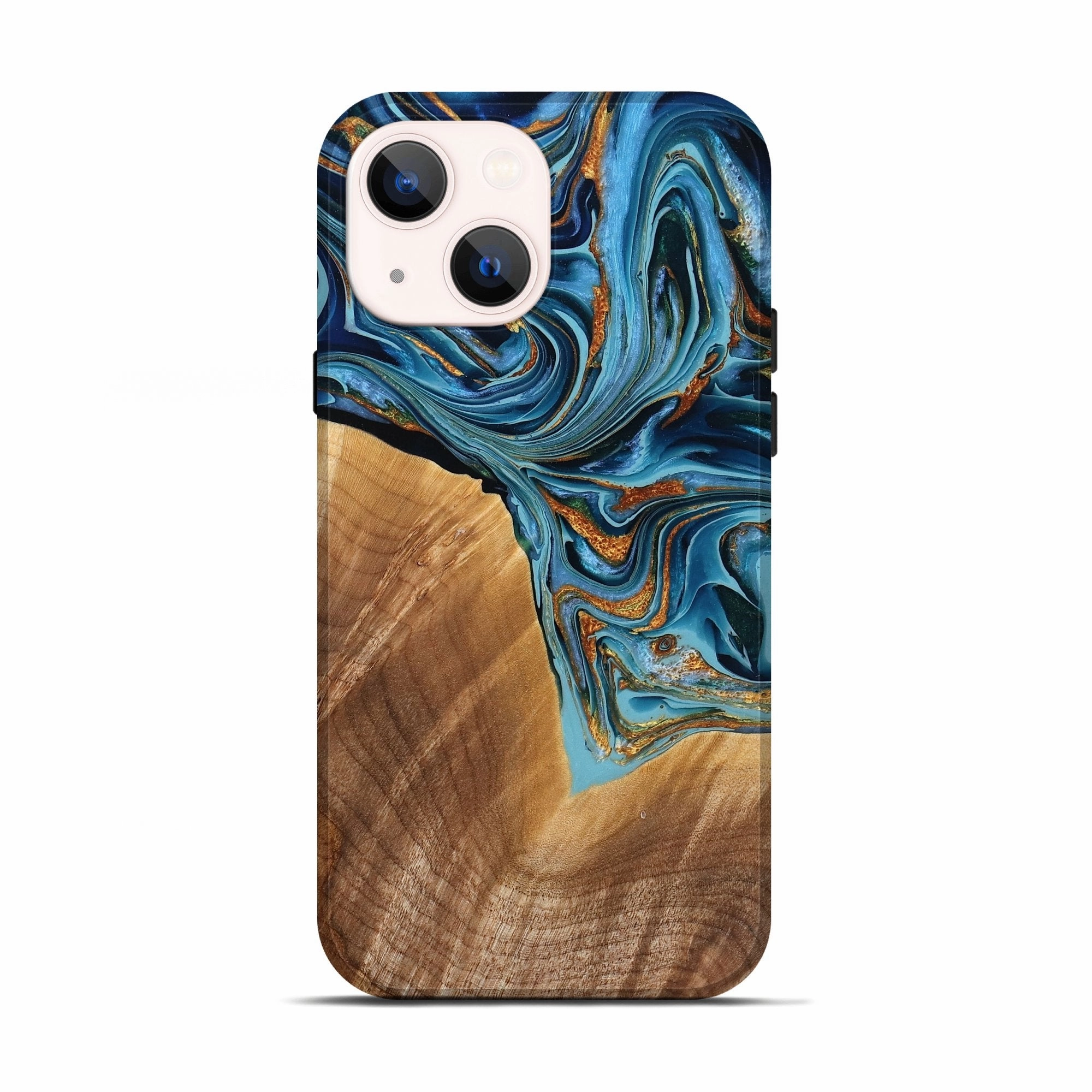 Anti Fog Iphone 13 Wood Live Edge Phone Case - Jeremie (Teal & Gold, 778152)