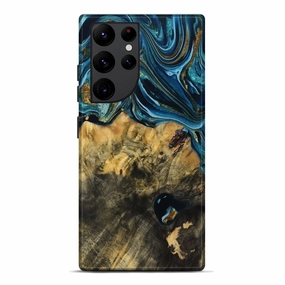 Galaxy S22 Ultra Wood Live Edge Phone Case - Linda (Teal & Gold, 781249) Anti Finger Streak