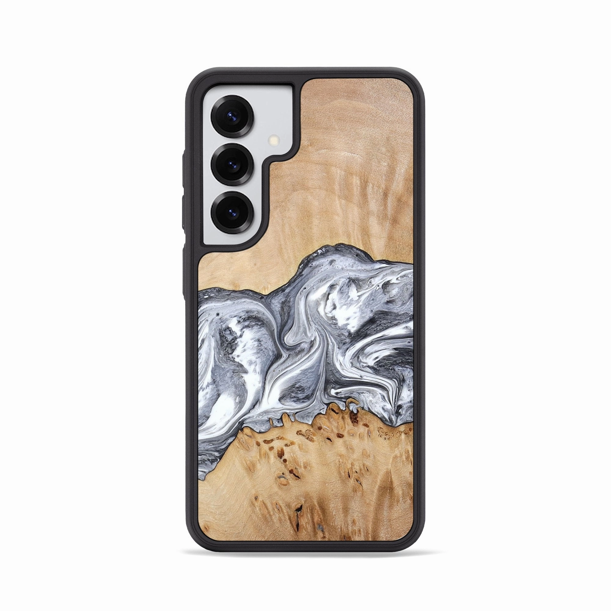 Galaxy S25 Wood Phone Case - Lea (Black & White, 773635) Oleophobic Coating Anti Fingerprint Shield