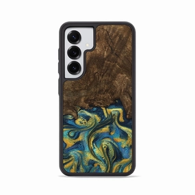 Edge Protection Anti Oil Film Galaxy S25 Wood Phone Case - Jordin (Teal & Gold, 778653)