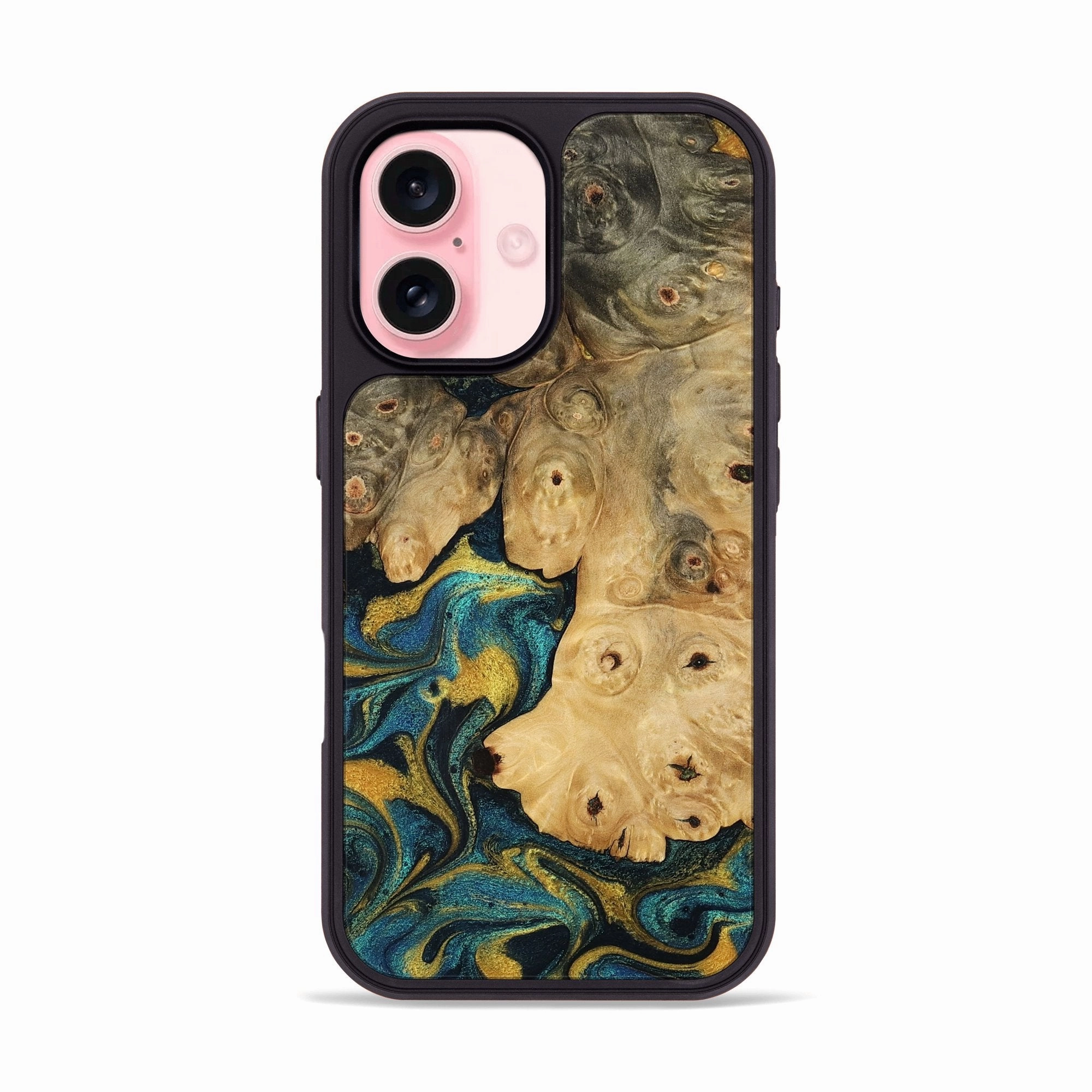 Iphone 16 Wood Phone Case - Audrina (Teal & Gold, 770569) Shock Proof Film Shock Absorption