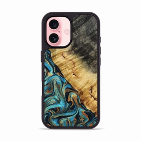 Iphone 16 Wood Phone Case - Emelia (Teal & Gold, 776549) Drop Protection