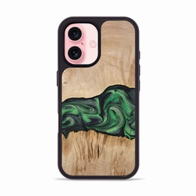 Smooth Touch Film Raised Edges Iphone 16 Wood Phone Case - Kassie (Green, 773559)