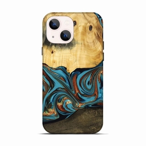 Anti Reflection Iphone 13 Wood Live Edge Phone Case - Kolson (Teal & Gold, 775967)
