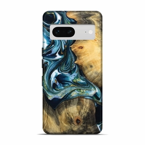 Pixel 7 Wood Live Edge Phone Case - Yamilex (Teal & Gold, 781477) Anti Yellowing Screen