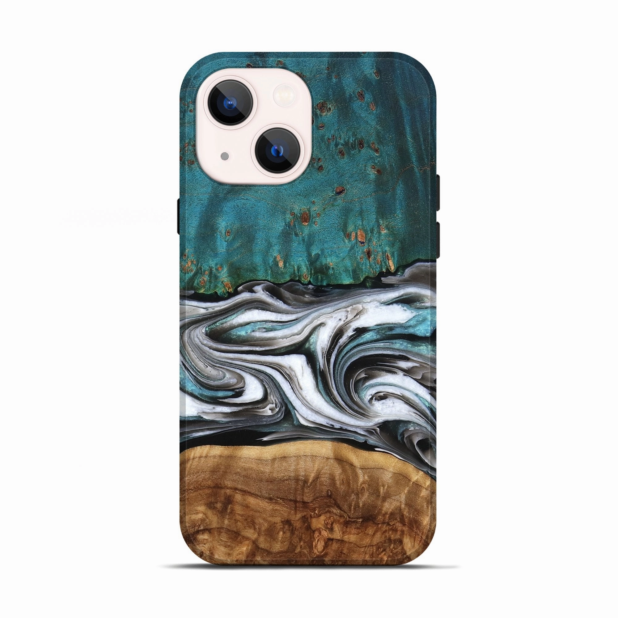 Iphone 13 Wood Live Edge Phone Case - Eunice (Black & White, 776760) Fingerprint Repellent Raised Edges