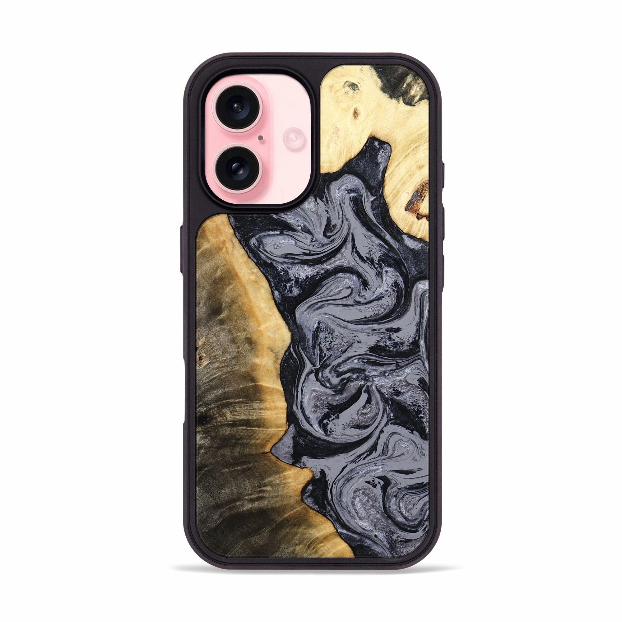 Anti Fingerprint Screen Iphone 16 Wood Phone Case - Rayna (Black & White, 780439)