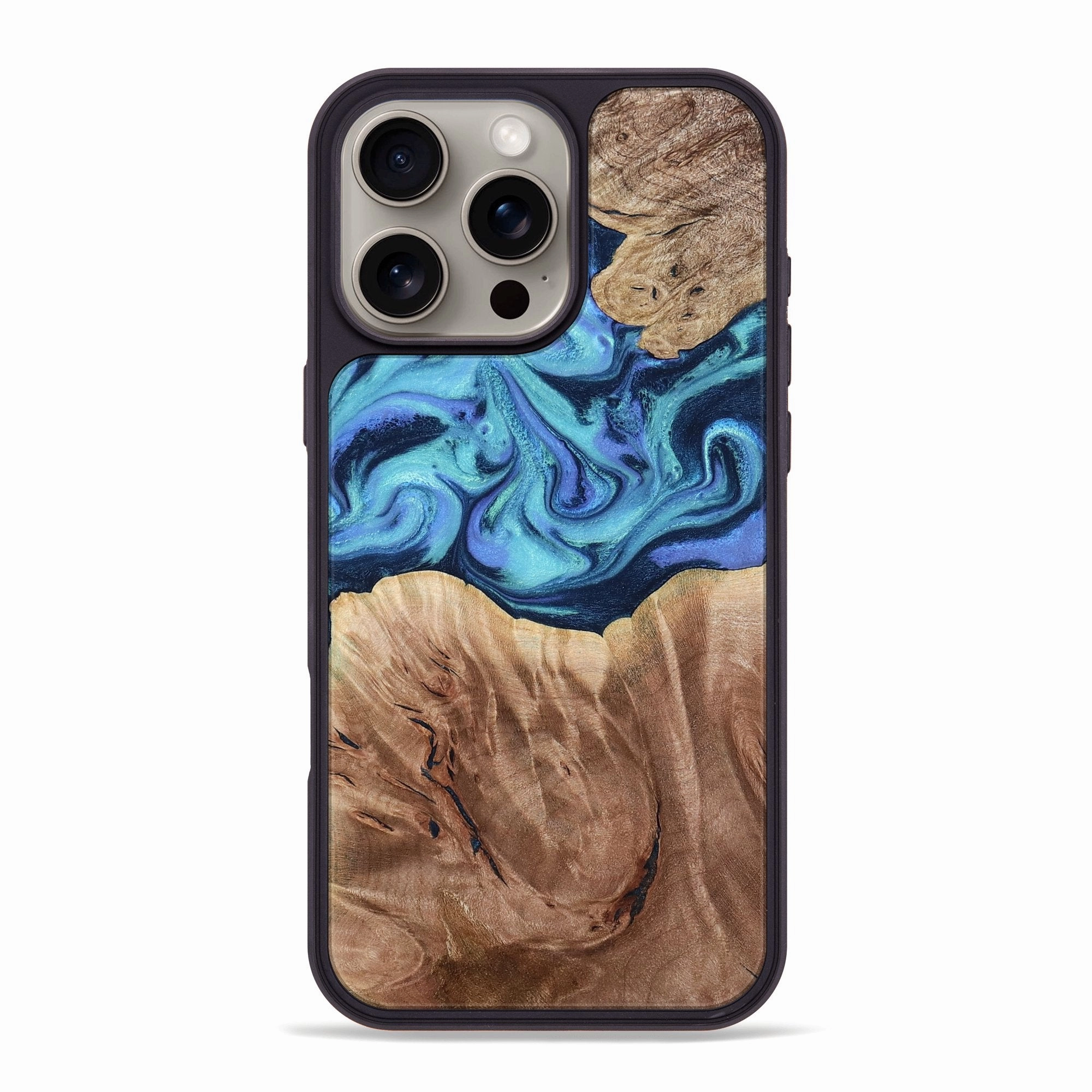 Iphone 16 Pro Max Wood Phone Case - Antwan (Blue, 768953) Screen Defense Anti Finger Smudge Film