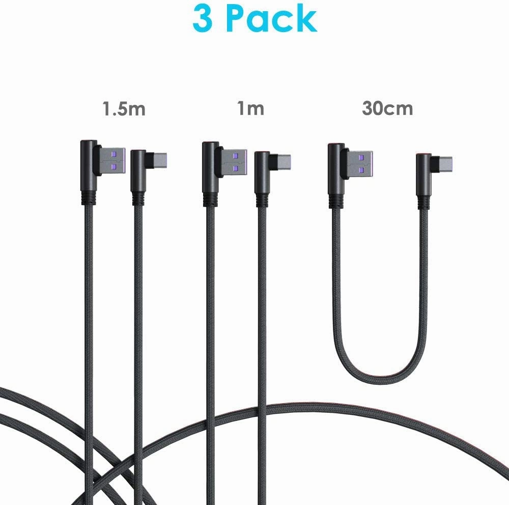 90 Degree Right Angle Usb Type C Sync & Fast Charge Cable Travel Charger Overheat Protection