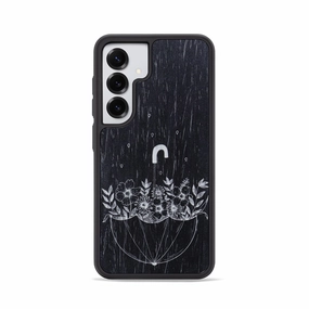 Galaxy S25 Wood Phone Case - No Rain No Flowers - Ebony (Curated) Anti Finger Smudge Film