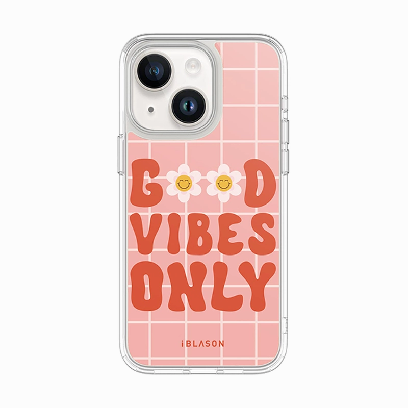 Iphone 15 Plus Halo Magsafe Cute Phone Case - Retro Good Vibes Raised Edges Shatterproof Glass