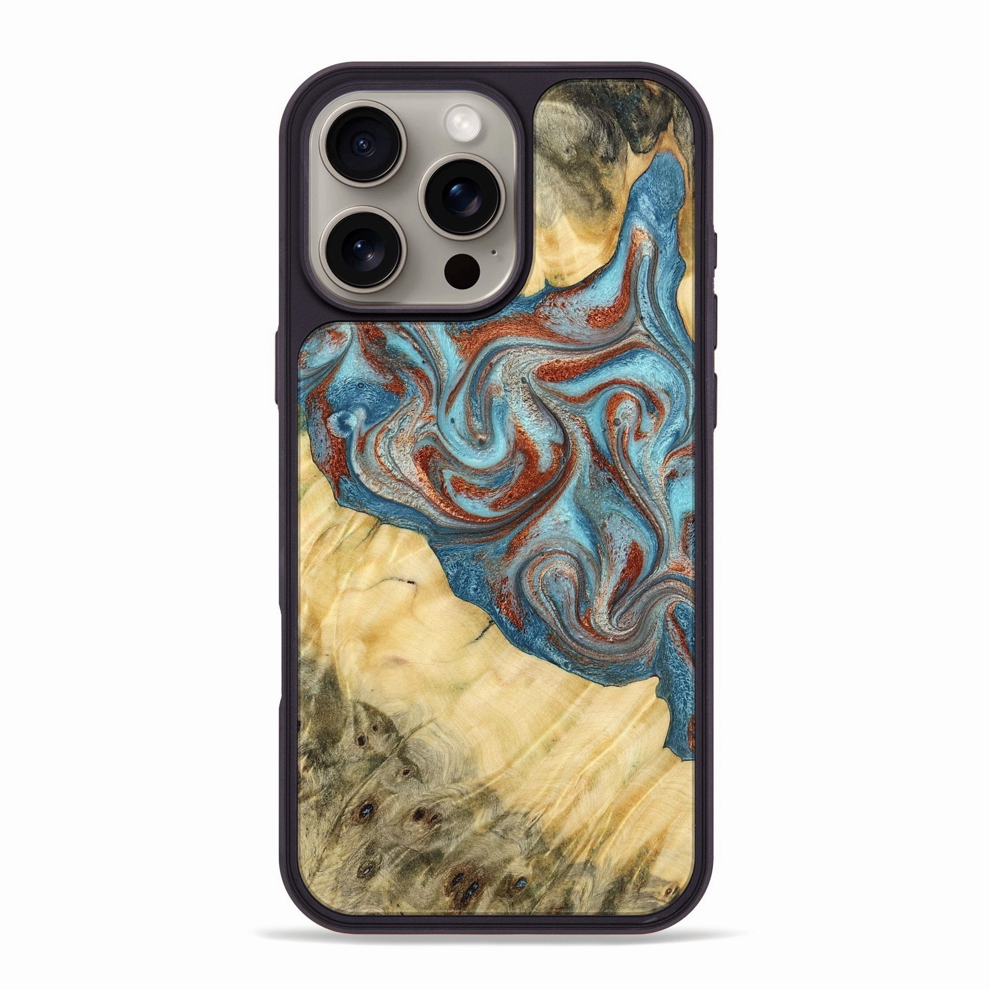 Iphone 16 Pro Max Wood Phone Case - Fredric (Teal & Gold, 774749) Easy Apply