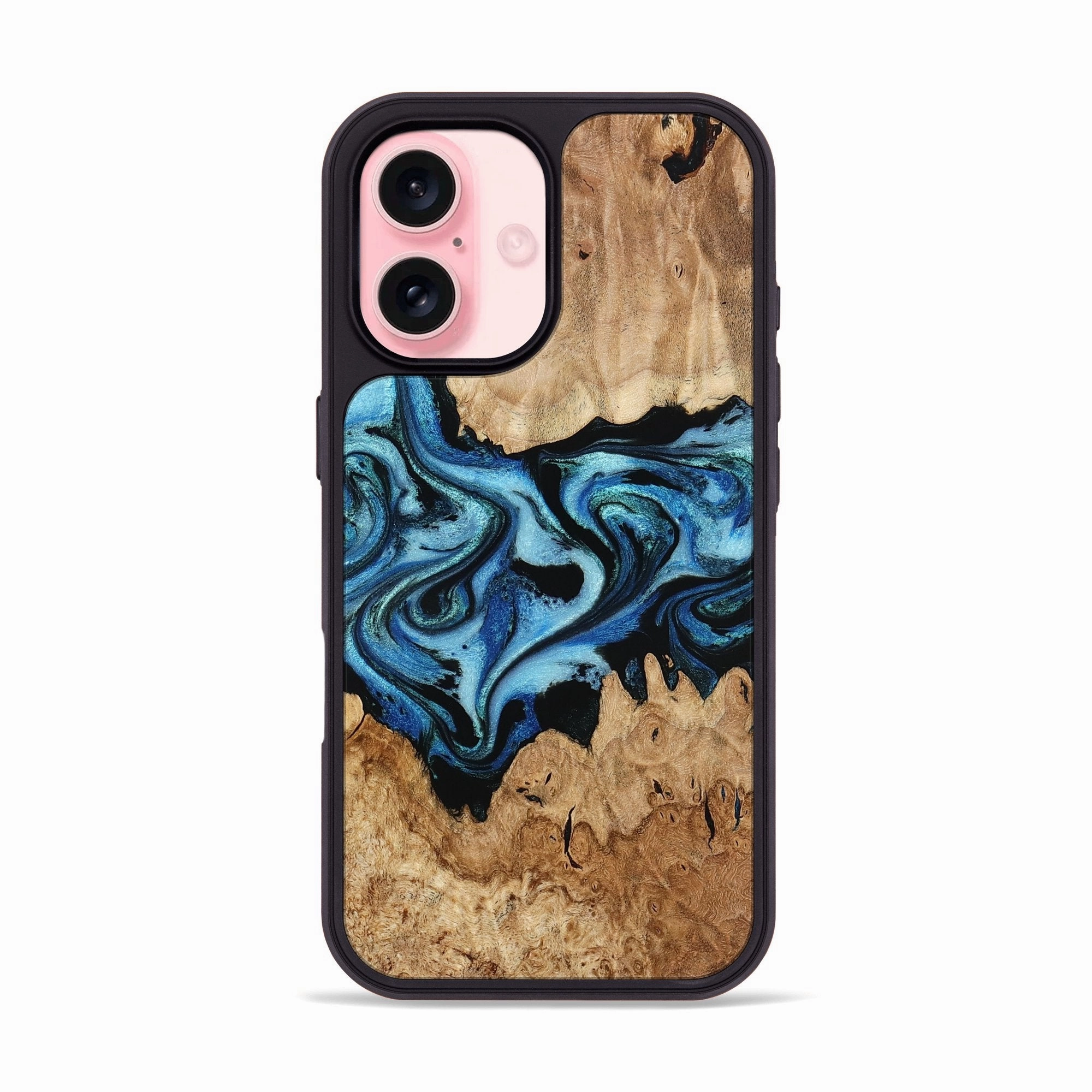Iphone 16 Wood Phone Case - Maurine (Blue, 776204) Impact Resistant Protective Film