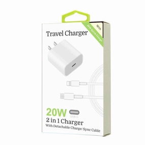 Charging Efficiency Fast Power Delivery 20W 8-Pins To Type-C 2 In 1 Fast Charger (White)