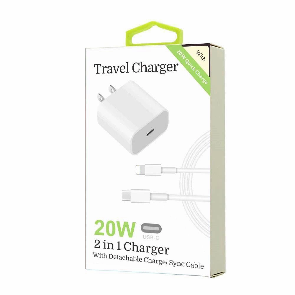 Charging Efficiency Fast Power Delivery 20W 8-Pins To Type-C 2 In 1 Fast Charger (White)