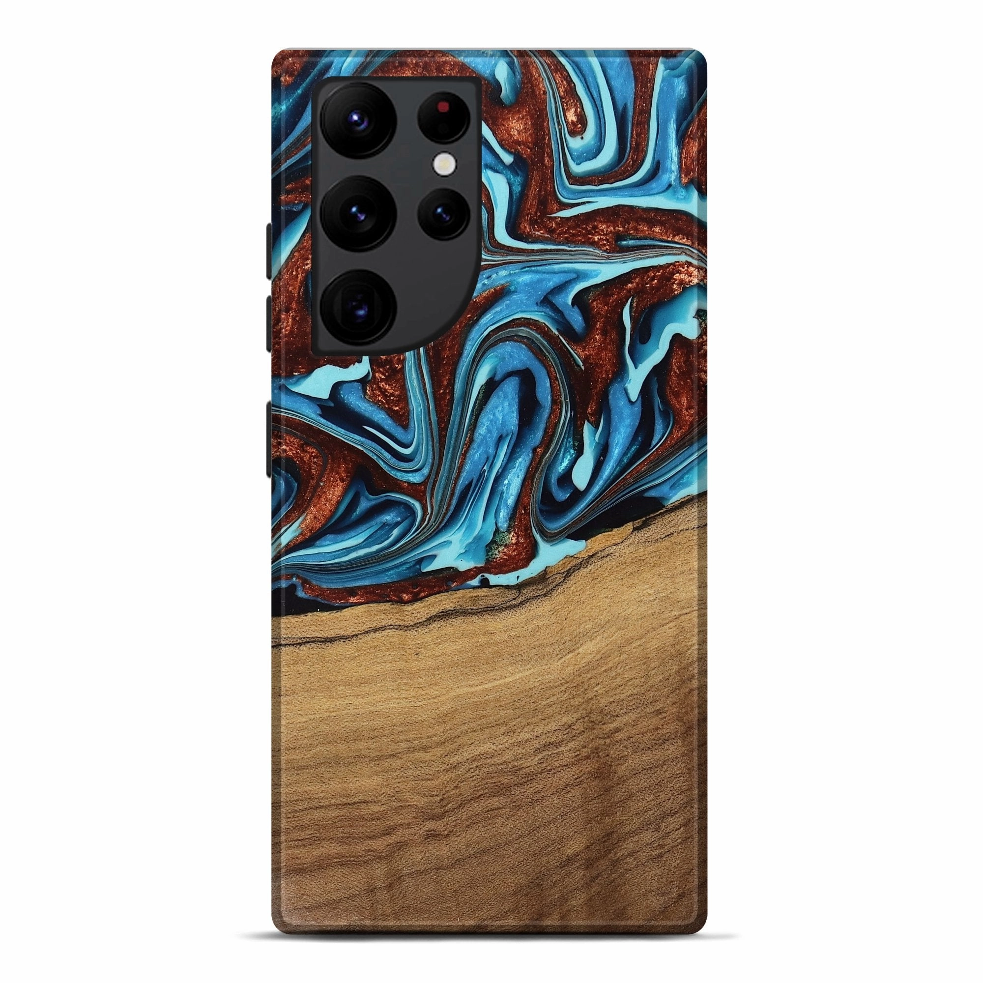 Anti Dust Galaxy S22 Ultra Wood Live Edge Phone Case - Emilio (Teal & Gold, 762442)