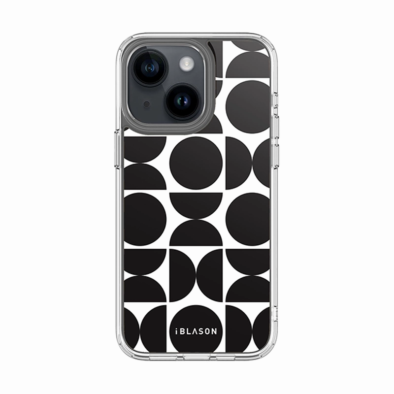 Anti Dust Iphone 15 Halo Magsafe Cute Phone Case - Black Retro Geometric