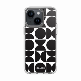 Anti Dust Iphone 15 Halo Magsafe Cute Phone Case - Black Retro Geometric