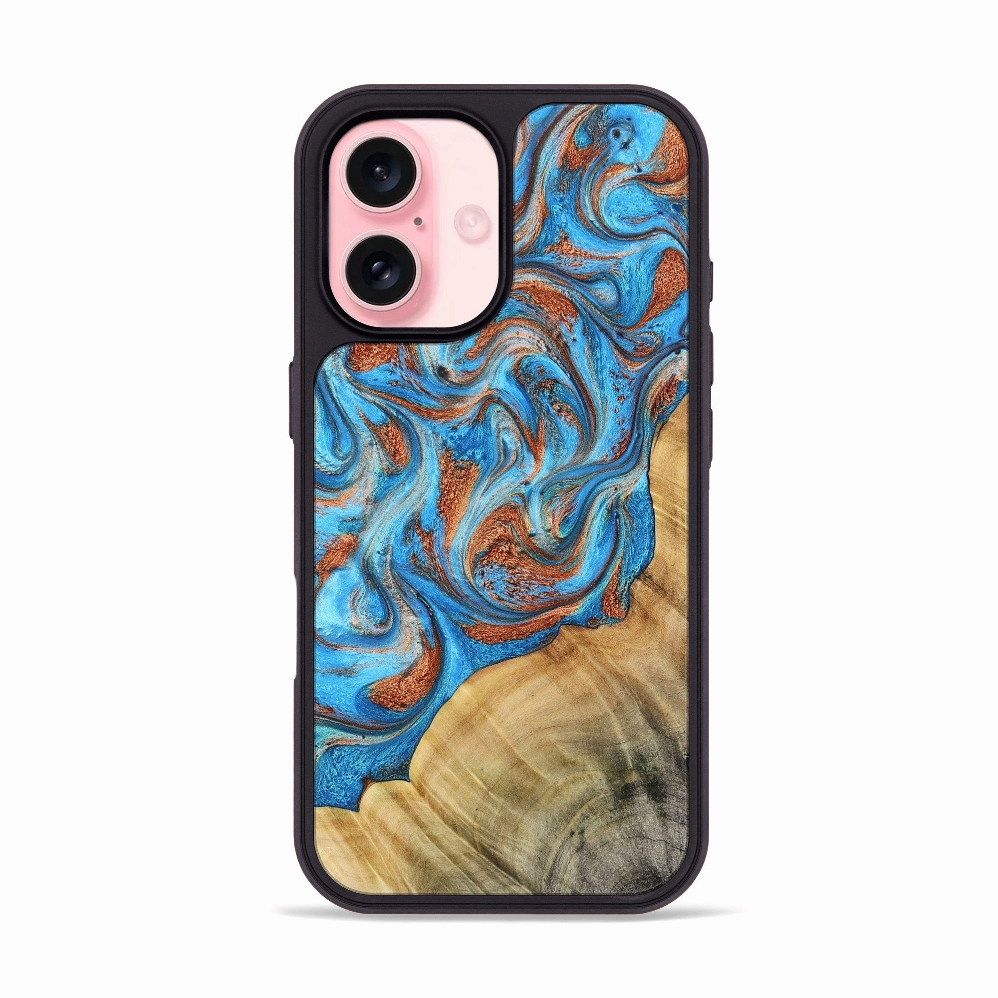 Iphone 16 Wood Phone Case - Una (Teal & Gold, 781335) Anti Glare Film