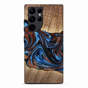 Galaxy S22 Ultra Wood Live Edge Phone Case - Elaine (Teal & Gold, 777398) Anti Spy Anti Oil Film
