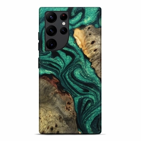 Fingerprint Free HD Clarity Galaxy S22 Ultra Wood Live Edge Phone Case - Jeanna (Green, 776873)