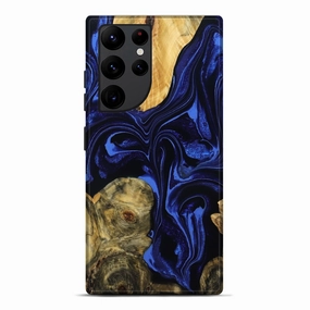 Galaxy S22 Ultra Wood Live Edge Phone Case - Lizeth (Blue, 781999) Rounded Edges Scratch Resistant Glass