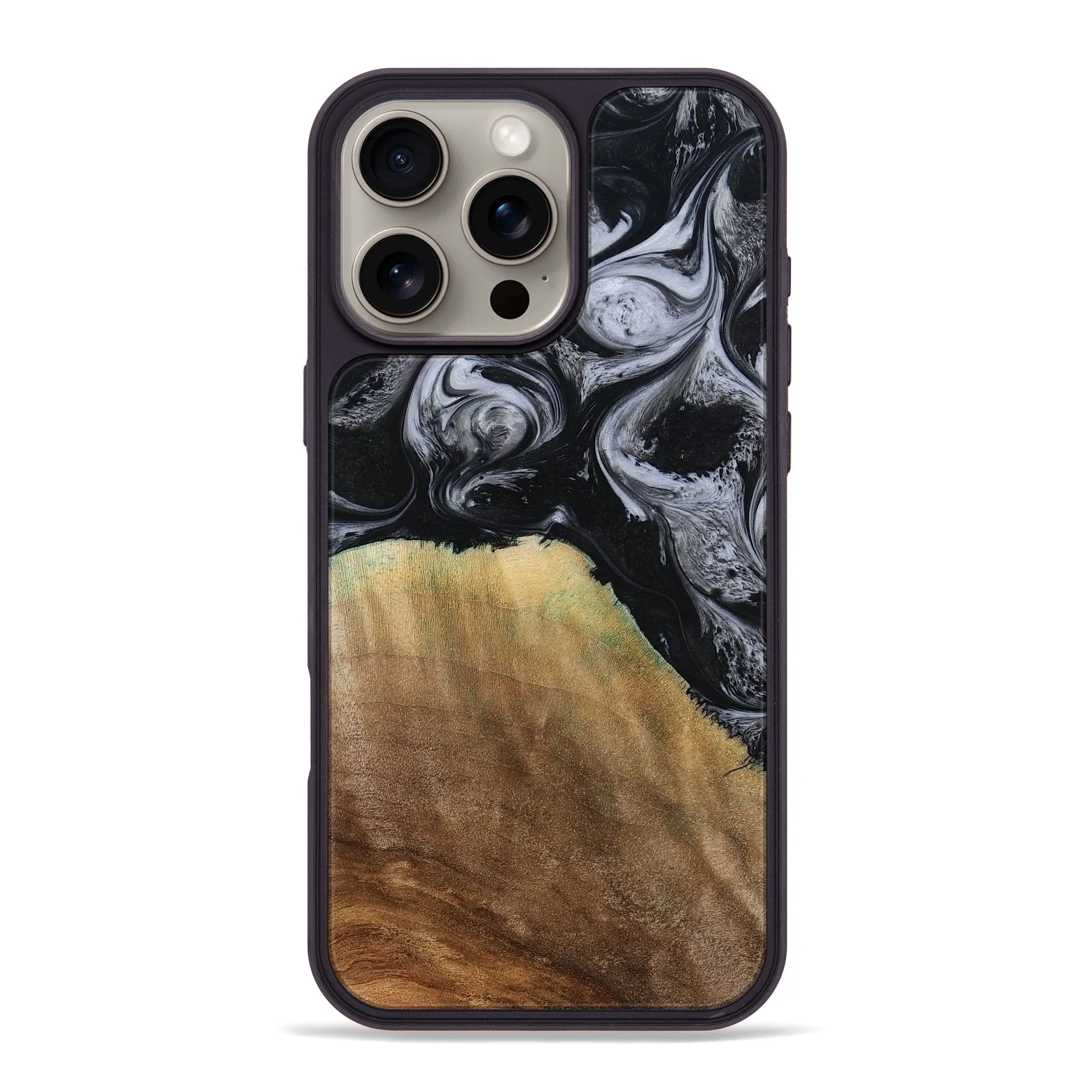 Slim Screen Protector Anti Finger Grease Iphone 16 Pro Max Wood Phone Case - Merritt (Black & White, 777996)