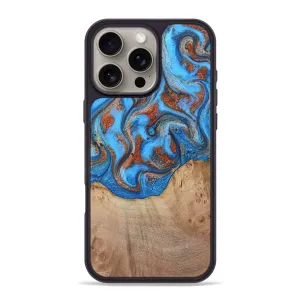 Iphone 16 Pro Max Wood Phone Case - Aydin (Teal & Gold, 780461) Anti Glare