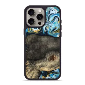 Iphone 16 Pro Max Wood Phone Case - Nedra (Teal & Gold, 781671) Anti Yellowing Screen