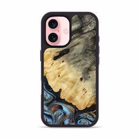 Iphone 16 Wood Phone Case - Nolan (Teal & Gold, 772172) Easy Installation
